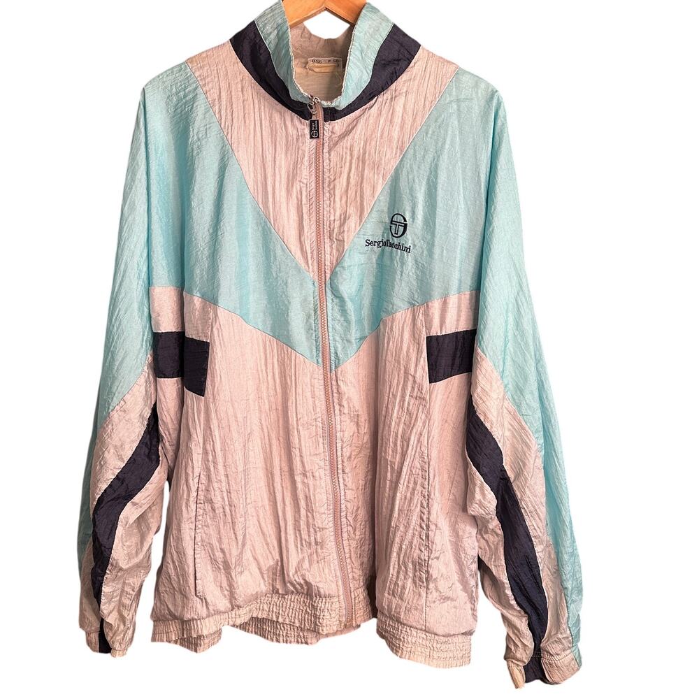 90s Vintage SERGIO TACCHINI | Blue and White Windbreaker Track Jacket Sz 56 / XL
